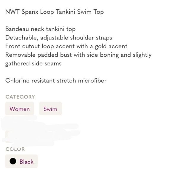 SOLD NWT Spanx 2372 Slimming Black Tankini Gold Loop cutout bandeau neck 16 - Picture 10 of 10